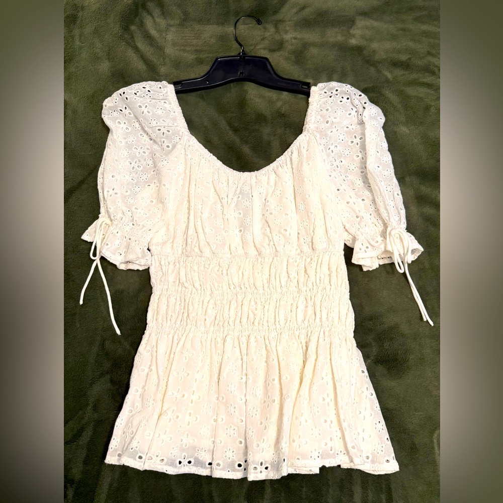 Elegant Cream Eyelet Women's Top